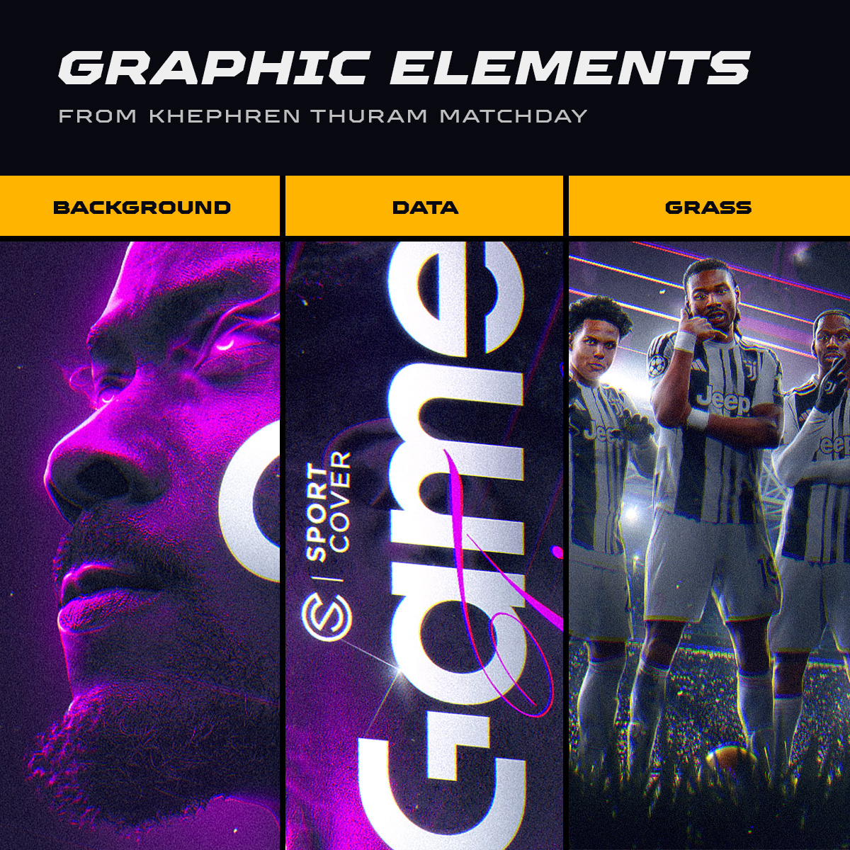 Graphic elements preview with background, typography and grass