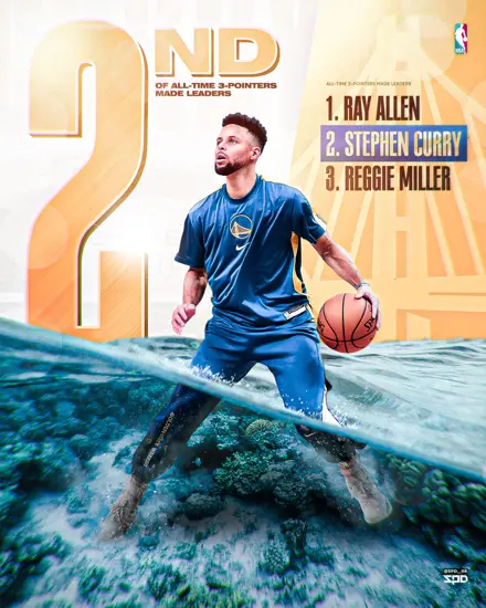 Steph 2nd player in NBA history by 3pt